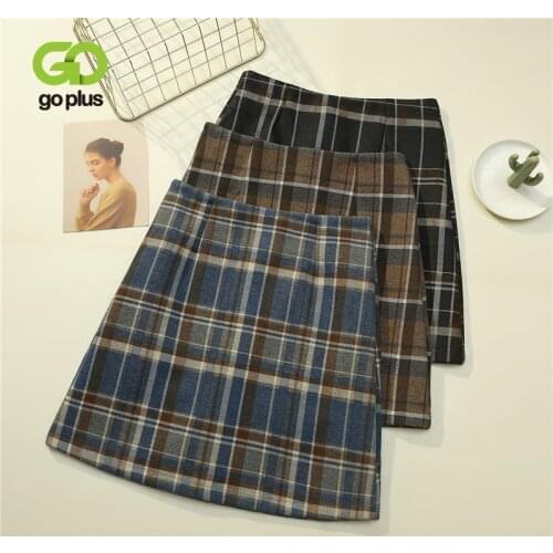 GOPLUS Womans Mini Skirts Korean Style High Waist Plus Size Plaid Skirts Womans Clothes Jupe Femme Saias Mulher Ropa Mujer