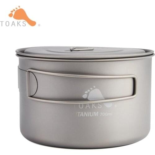 TOAKS Lightweight Titanium Cooking Pot 700ml Folding Handle Cookware Pots with Lid Portable Water Cup Mugs Bag POT-700-D115-L