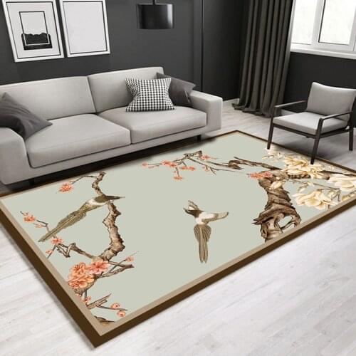 Classical Chinese Rectangular Carpet Florals Birds Pattern Rugs for Living Room Home Decoration High-grade Blue Tatami Mats