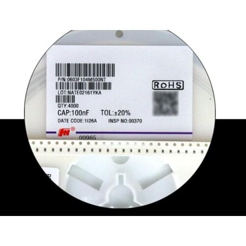 SMD capacitor 0603F104M500NT 0603 100NF 0.1UF 1608 50V 25V 16V X5R X7R Y5V 5% 10% 20% MLCC 0603B104K500NT 0603B104J500NT