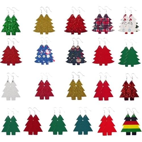 Christmas Tree Glitter Sequins Leather Earrings New Women Dangle Drop Earrings Christmas Gifts Fashion Jewelry Wholesale