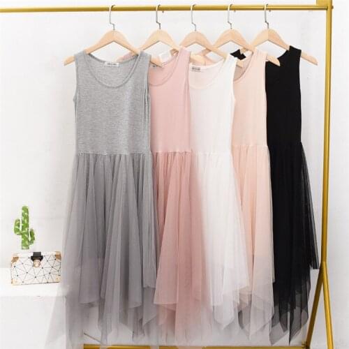 Sanishroly Summer Women Long Tank Dress Modal Patchwork Irregular Mesh Dresses Female Lace Spaghetti Strap Dress Vestidos SE1150