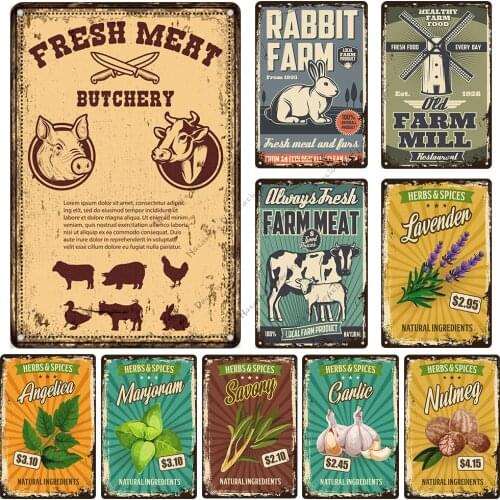 Farm Metal Tin Sign Fresh Vegetable Metal Signs Rusty Metal Plate Farm Meat Decorative Plate Home Bar Club Wall Decor Signs