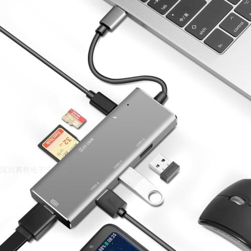 Type C Multi Function USB HUB & Charging Support 4K Displays.3.0 HUB High-speed Card Reader 7 In 1 Essential Ports HUBS Dock