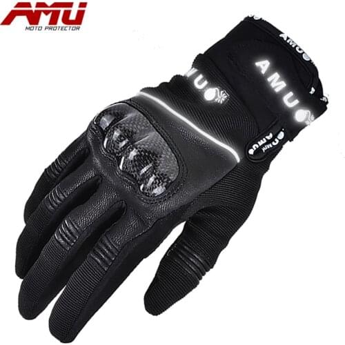 Motorcycle Carbon Fiber Leather Gloves Touch Screen Racing Motorbike Glove Riding Real Leather Reflective Gants moto gloves
