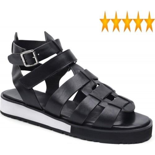 100% Real Leather Classic Men Summer Breathable Open Toe Casual Platform Shoes Top Quality Beach Sandals Plus Size 47