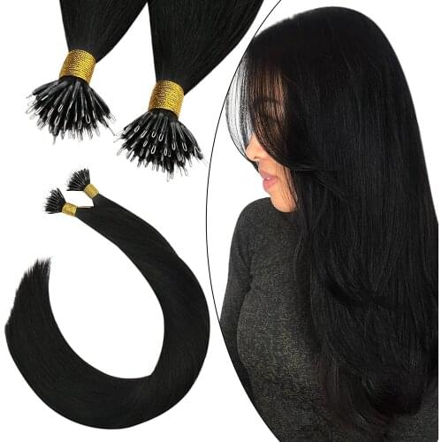 Ugeat Nano Loop Ring Human Hair Extensions 14-24" Natural Pre Bonded Hair Extension 1g/1s Nano Link Hair Extensions 50/100g