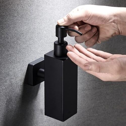 Black Stainless Steel Liquid Soap Dispenser Wall Mounted Bathroom Accessories Kitchen Soap Dispenser Modern Shampoo Dispenser
