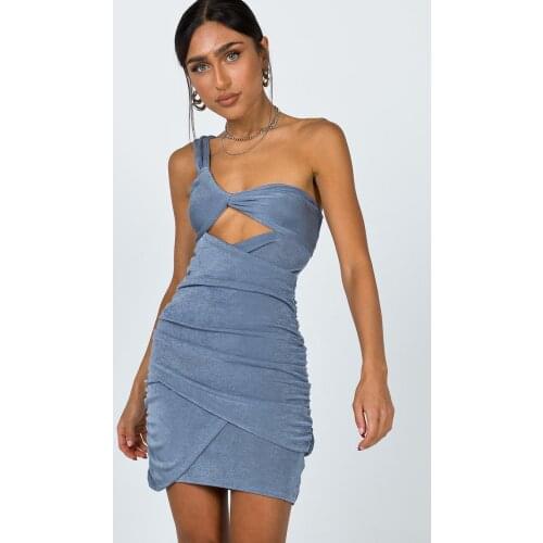 New boutique womens one-shoulder oblique collar hollow sexy strapless elastic bandage mini dress nightclub happy party costume