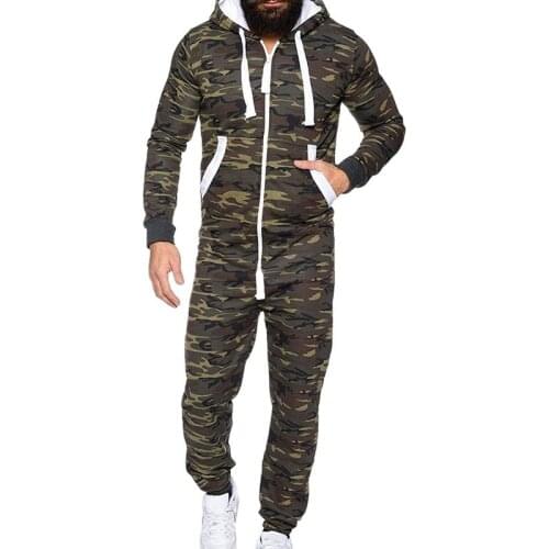 New Casual Men Jumpsuits Spring Autumn Camo Hoodies One-piece Suit Male Long Overalls Bibs Pants Rompers Brand Sportswear