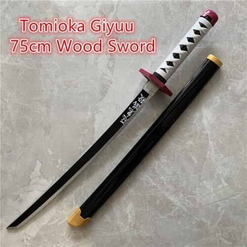 FigureCrazy 1:1 Demon Slayer Weapon Tomioka Giyuu Black Purple Sowrd Wood Sword Cosplay Ninja Knife 75cm Weapon Model