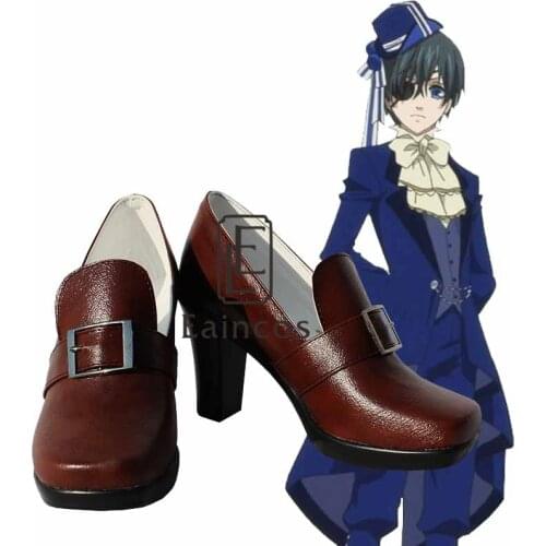 Anime Black Butler Ciel Phantomhive Birthday Party Shoes Cosplay Black/ Brown Boots Custom Made