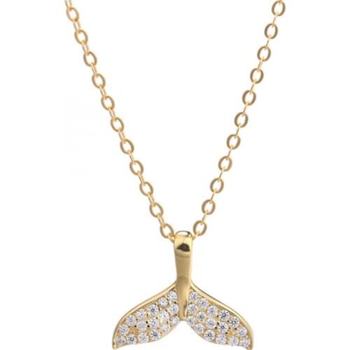 925 Sterling Silver Whale Tail Dolphin Pendant Necklace Micro Paved Zircon Fishtail Choker Colar Mermaid Jewelry Accessories