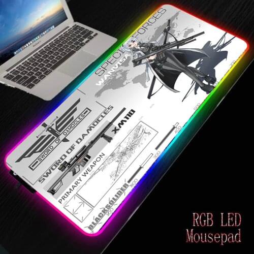 Anime Girl with Gun LED Light Gaming Mouse Pad RGB Large Keyboard Cover Rubber Base Computer Carpet Desk Mat PC Game MousePad
