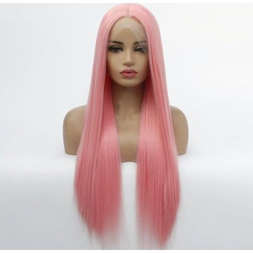 Natural Hairline Orange Pink Long Straight Wig Glueless Synthetic Lace Front Wigs 150% Density Cosplay Party Soft Wigs for Women