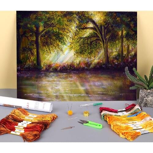 Natural Scenery Touch Of Heaven Printed Water-Soluble Canvas 11CT Cross-Stitch DIY Embroidery Complete Kit work Counted