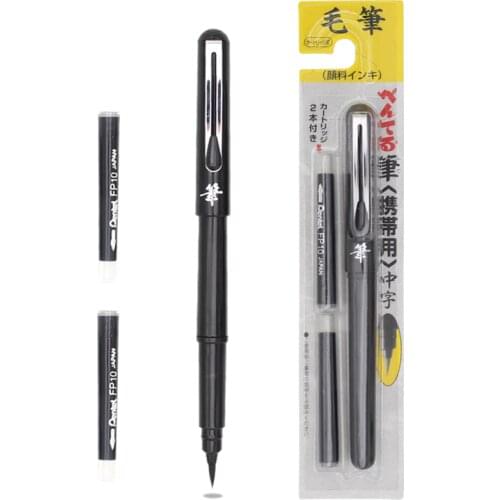 1Set Pentel Arts Pocket Soft Brush Calligraphy Pen and 2 Black Ink Refills Artist Hand Lettering Sumi Painting Technical Drawing
