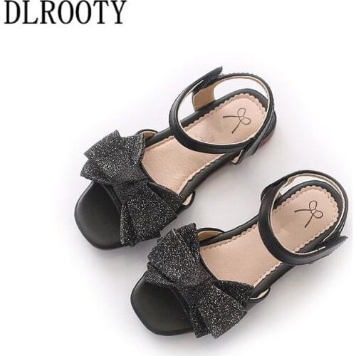 Summer Children Sandals Shoes Girls Hook & Loop Bowtie Bling Cute Princess Kids Party Fashion Beach Toddler Baby Breathable