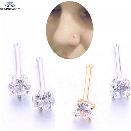 2Pcs Mix Color Star&Heart Zircon Gem Nose Studs Rings Gold Body Piercing jewelry Small Earrings Women Gilrs fashion 20G