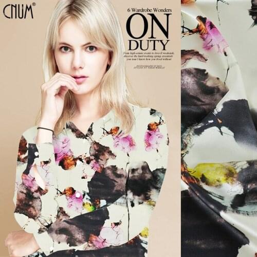 CNUM SP503 Pure Silk/Autumn Lotus/Silk Fabric Charmeuse 93% Silk 7% Spandex/Width1.18yd Thickness 19mm