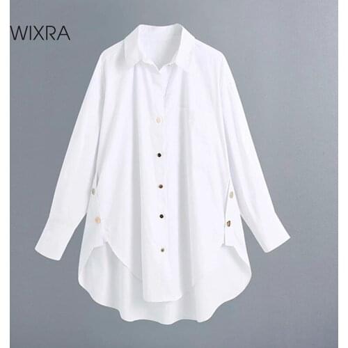 Wixra Womens Elegant French Blouse Long Sleeve Turn-Down Collar Buttons Shirts Female Autumn Spring Tops