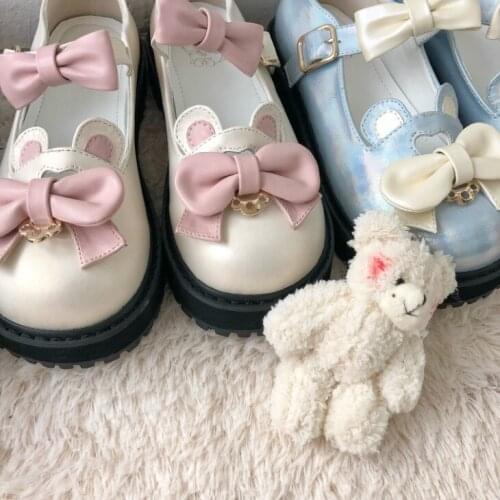 Spot Sweetheart Bear Original Lolita Japanese Round Head Student Big Bow Womens Shoes