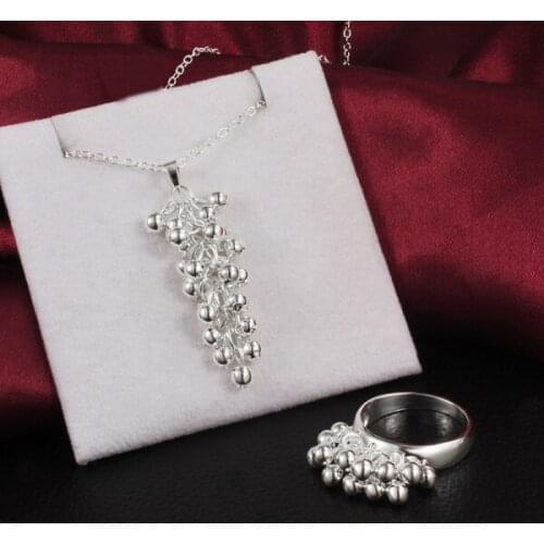 Fashion 925 sterling Silver fine Grape beads pendant necklace rings for woman Popular brands Jewelry sets wedding Party gifts