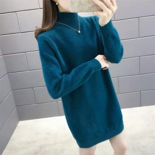 2021 Women Autumn Winter Long Sweater Dress Ladies Casual Turtleneck Knitted Thick Warm Dresses Female Solid Slim Vestido N267