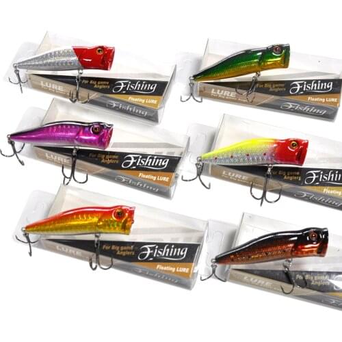 Lots of 6pcs 70mm 9g Hard Fishing Lures Popper Topwater Baits w/ PVC Display Box