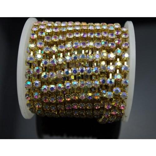 10 Yard 4.3mm SS18 GradeA Crystal AB Rhinestone Crystal Gold Chain Band Wedding Favor