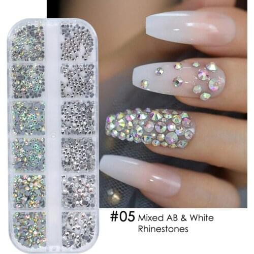 12 Grids/Box Nail Art Flakes Mixed Glitter Metal Multifunctional Portable Manicure Shell Stone Rhinestone Decoration for Female