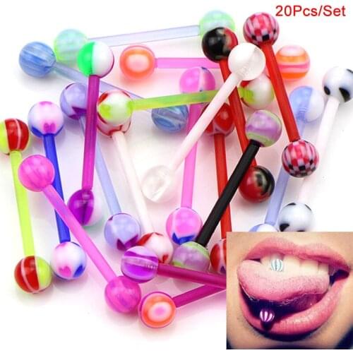 20Pcs Mix Lots Acrylic Ball Body Piercing Jewelry Tongue Nipple Navel Belly Button Rings Women Punk Jewelry Wholesale