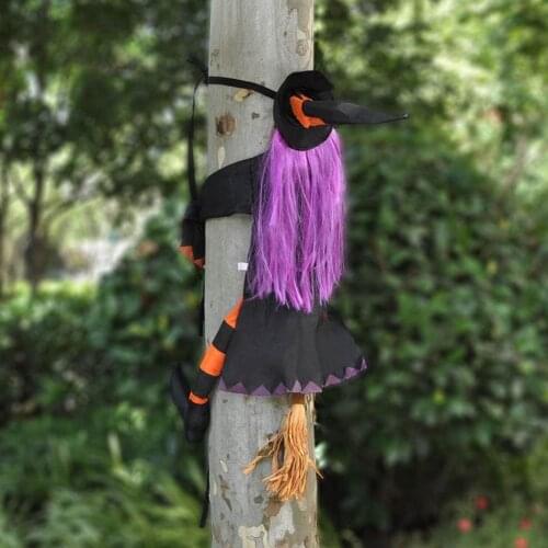 2021 Crashing Witch Into Tree Doll Lifelike Witch Doll Ornament Hanging Witch Pendant for Window Wall Halloween Decoration Props