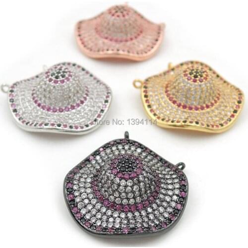 25*25*10mm Micro Pave Black&Fuchsine&Clear Spaced CZ Undulating Hat Charms Of Double Loops Fit For Making Necklaces Jewelry