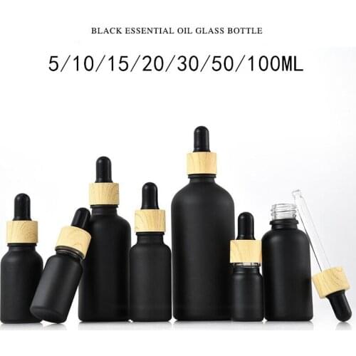 300pcs 5-100ML Bamboo Cover Frosted Dropper Glass Aromatherapy Liquid Essential Massage Oil Pipette Refillable Bottles Container