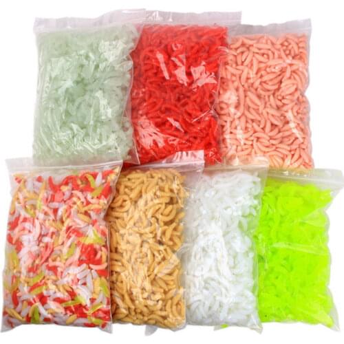 New 50Pcs/bag Fishing Lure Promotion 2cm 0.3g Maggot Grub Soft Fishing Lure Hooks Smell Worms Glow Shrimps Fish Lures Hot Sale
