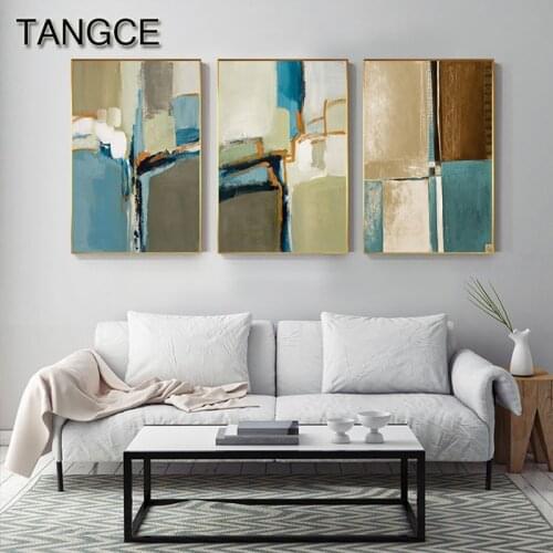 Abstract Blue Green Poster Print Oil Brush Touch Canvas Painting Modern Wall Art Picture for Living Room Nordic Decoration Home