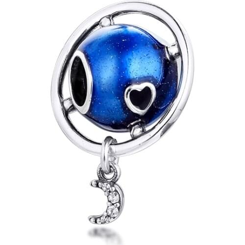Valentines Day Exclusive Planet Love & Moon Sterling Silver Jewelry Fits Original Charm Bracelet & Necklace Woman DIY Bead