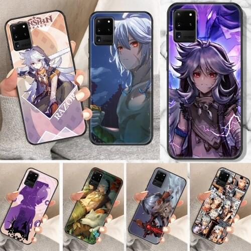 Genshin Impact Razor Phone case For Samsung Galaxy Note 4 8 9 10 20 S8 S9 S10 S10E S20 Plus UITRA Ultra black silicone coque
