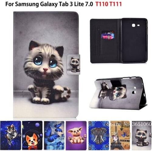Cute Cat Case For Samsung Galaxy Tab 3 Lite 7.0 SM-T110 T111 T115 T116 Cover Funda Painted Silicon PU Leather Stand Shell Capa