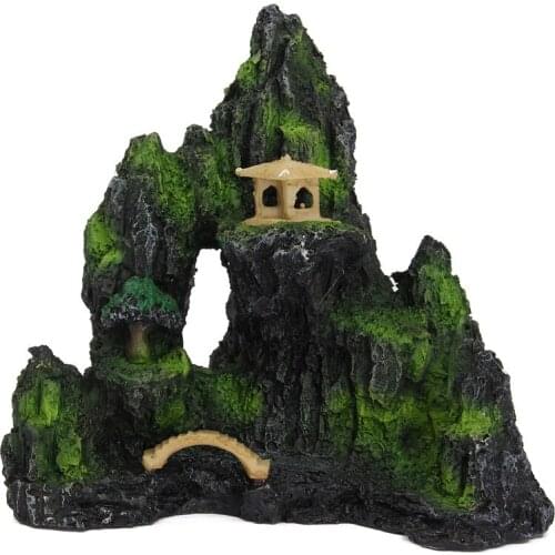 Mountain Resin View Aquarium Ornament Tree - Rock Cave Stone Decoration Fish Tank