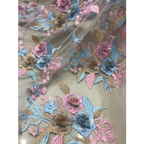 Hot sale 5 yards embroidery French mesh lace fabric SYJ-68686 for wedding dress