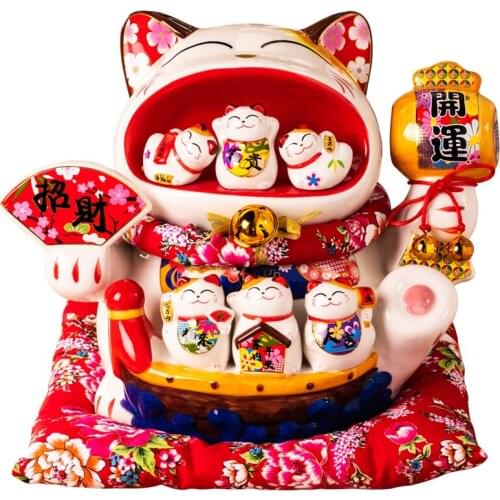 Ceramic Lucky cat Extra Large Maneki Neko Piggy Bank Waving Paw Shop Opening Gift Decoration