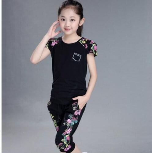 Girls Clothes Sets 2021 Summer Kids Outfits Set Teens Girls Fashion T-Shirt + Pants 2pcs Clothing Suits Children Tracksuit