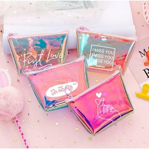 Laser Colorful Coin Purse Womens Wallet Girl Mini Bags Clutch Data Cable Key Case Zipper Storage Bag