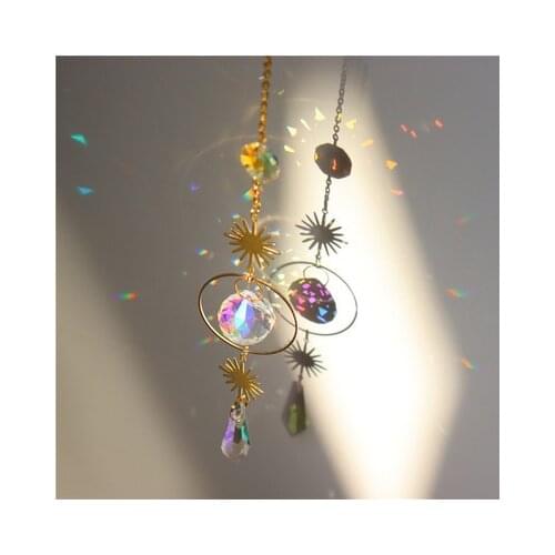 Moon Rainbow Crystal Hanging Prism Ornament Wind Chimes Crystal Garden Home Patio Porch Decoration Wind Chime Pendant