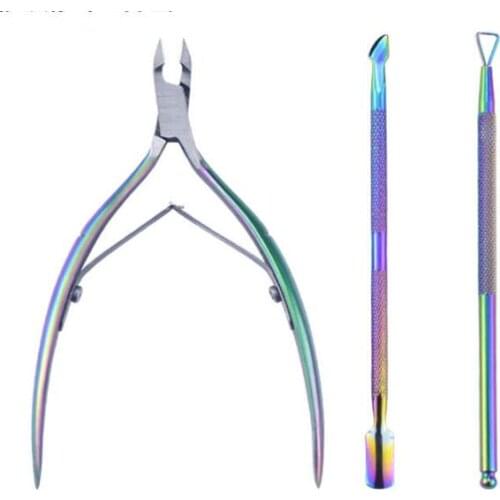 20Set/Lot 3Pcs/Set Manicure Nail File Color Titanium Dead Skin Inclination Barb Clipper Stainless Steel Nail Tools HA2154