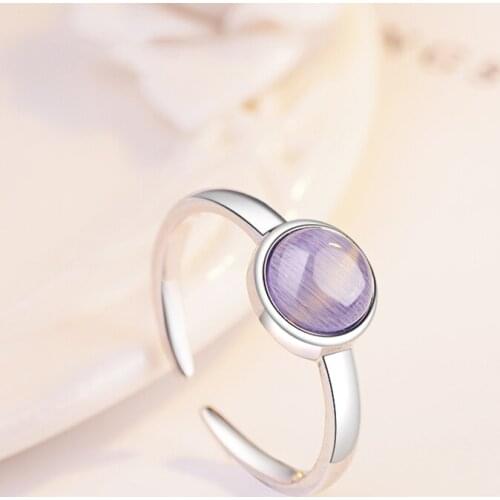 Cute Cat Eye Stone Rings White Green Purple Opals Finger Opened Charm Resizable Rings Fashion Party Jewelry Gift For Women Girl