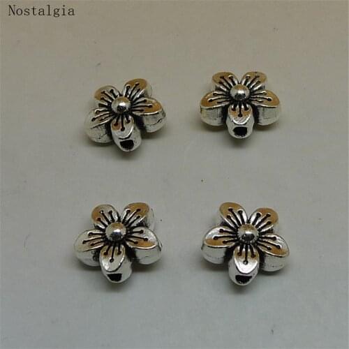 Nostalgia 10Pcs Small Flower Bracelet Charms For Jewelry Making Antique Silver Plated