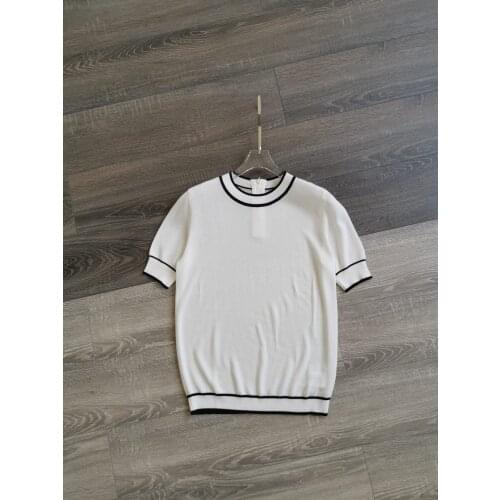 New women fashion 2021 short-sleeved casual color contrast zipper Tencel knitted T-shirt 0329